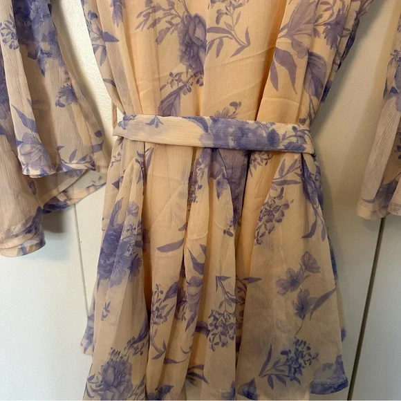 ASOS Petite Floral Chiffon Mini Dress | Blue & Beige - Picture 7 of 8